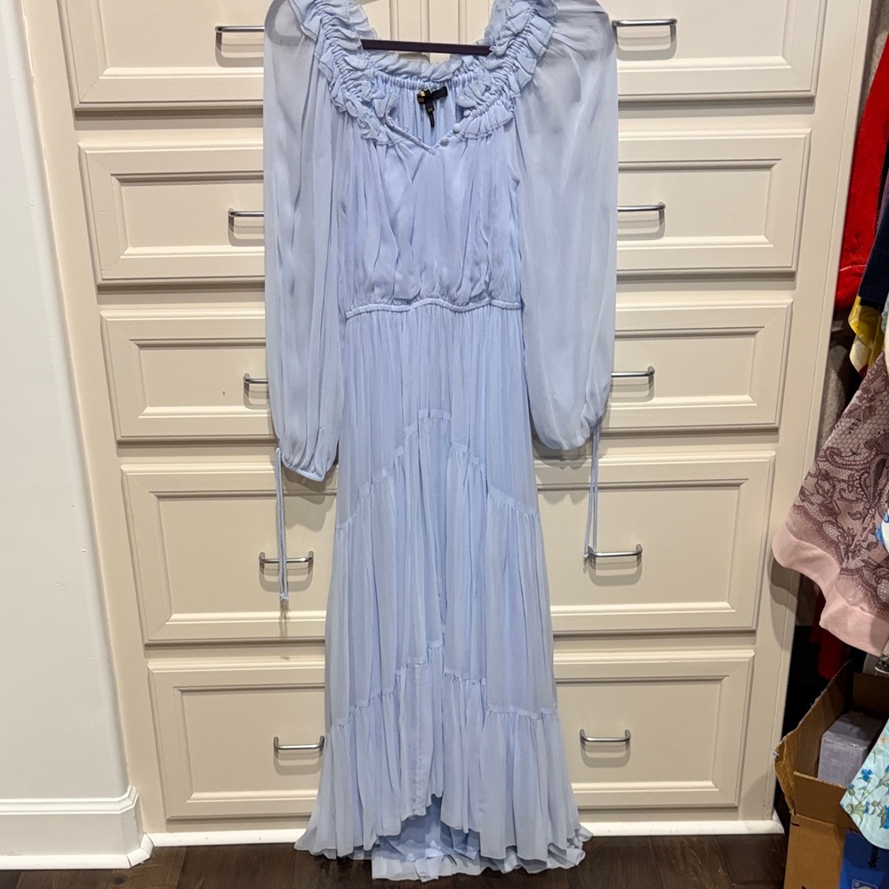 Maje Powder Blue Ruffled Maxi Dress